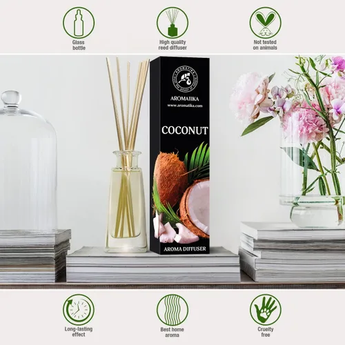 Vista 4 de Difusor de aroma de coco de 3.4 onzas líquidas (3.4 fl oz), difusor de junco, fragancia para habitación, fragancia para el hogar, ambientador