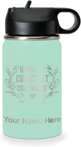 Vista 58 de LaserGram Botella de agua personalizada, World's Greatest Girlfriend, acero inoxidable de doble pared aislada al vacío con popote superior, regalo