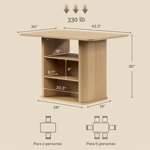 Vista 2 de FUQARHY Mesa de comedor para 4, mesa rectangular de cocina de granja con almacenamiento