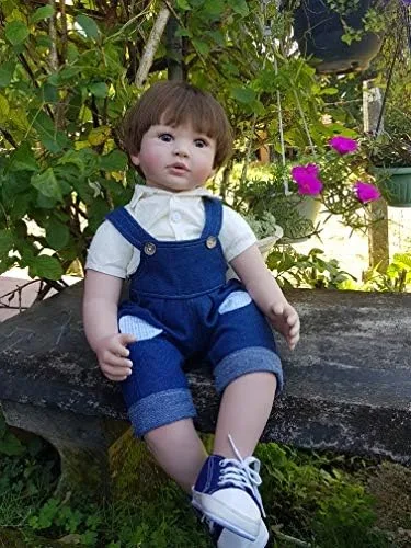 Vista 7 de RXDOLL Muñecas de bebé Reborn realistas de 24 pulgadas, 23.6 in, muñeca Reborn Bebe con ojos grandes con pantalones de mezclilla para niños, regalos