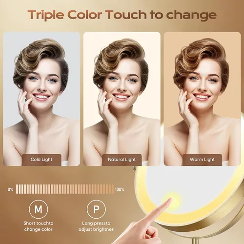 Vista 5 de Espejo de maquillaje con luces, 1x/20x 360°, espejo de maquillaje iluminado ajustable con brillo, espejo de maquillaje con aumento, espejo
