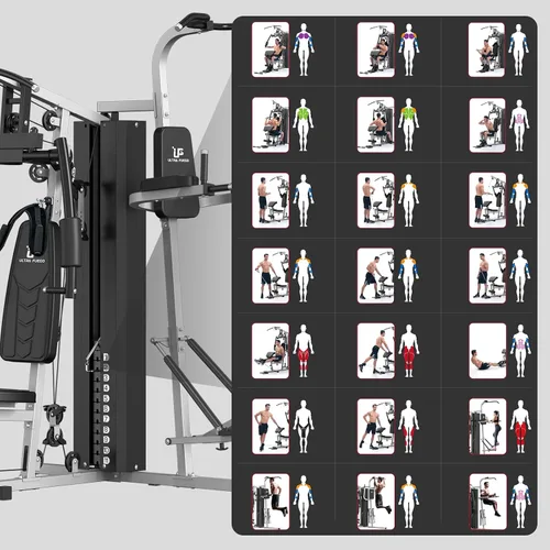 Vista 9 de ULTRA FUEGO Estación de entrenamiento de gimnasio en casa multifuncional con sistema de polea, desarrollador de brazos y piernas para entrenamiento