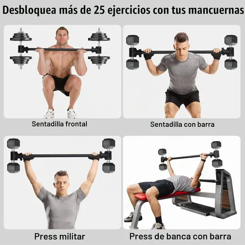 Vista 6 de Barra convertidora de mancuernas mejorada: transforma las mancuernas en barra, pesas ajustables, hasta 200 libras, adecuada para gimnasio en casa