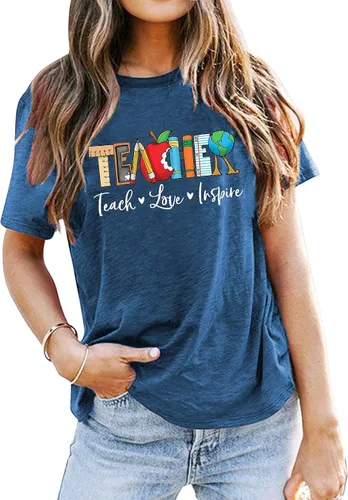 Vista 13 de Camisetas para profesores de ABCD para mujer, camiseta de manga corta para B-Negro