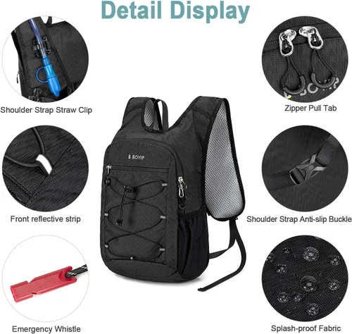 Vista 6 de BOVIP Mochila de hidratación ligera, mochila de senderismo multiusos de 15 litros con bolsa de agua de 1.5 L, mochila de agua hidráulica