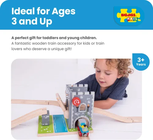 Vista 3 de Bigjigs Rail Puente levadizo de castillo de madera Accesorios de juguete para el juego clásico de pistas de tren de madera Regalos temáticos