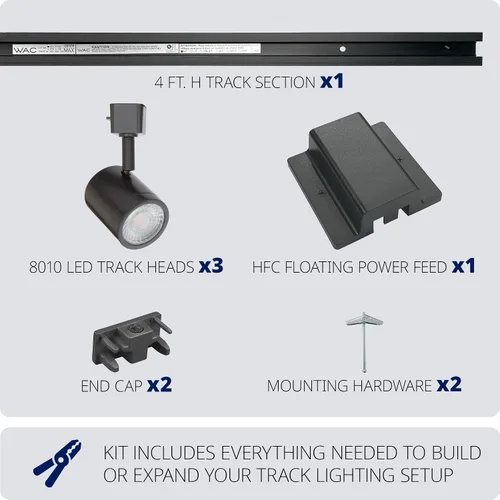 Vista 4 de WAC Lighting Charge 8010 - Kit de 3 luces LED de 27 W con alimentación de toldo flotante y riel de 4 pies con tapas finales, cabezales Bronce oscuro
