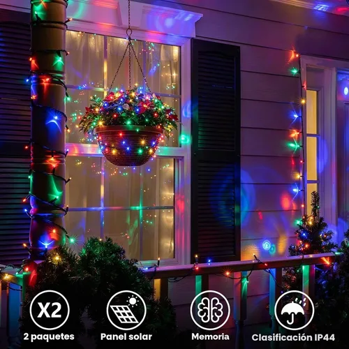 Vista 2 de QITONG Paquete de 2 luces solares de Navidad multicolor, cada cadena de 100 luces LED de 33 pies para exteriores, impermeable, 8 modos de cable
