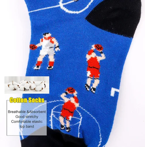 Vista 5 de Belloxis Calcetines deportivos divertidos de 5 piezas, diseño multideportivo (baloncesto, béisbol, fútbol, hockey), calcetines deportivos para niños