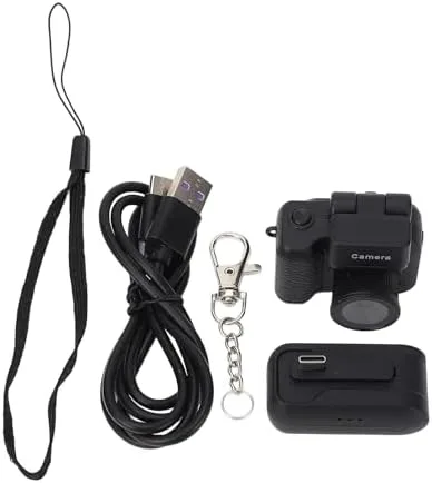 Vista 9 de Mini llavero de cámara, 1080P Vintage pequeño grabador de video digital con luz flash LED, cámara portátil de viaje para grabación de vida