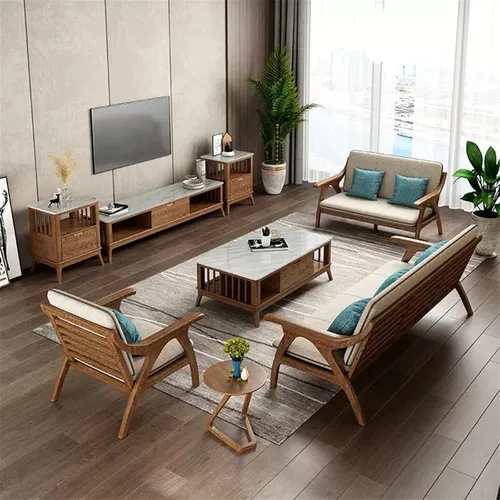 Vista 7 de Mesa de té para sala de estar, moderna mesa de centro de madera con cajones y estantes de almacenamiento, decoración rectangular elegante de 2