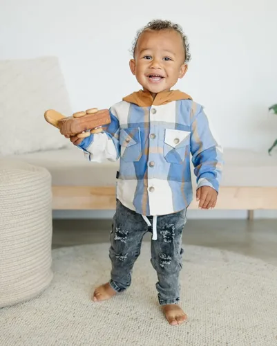 Vista 3 de Abrigo con capucha para bebés y niñas, de manga larga, con botones, a cuadros, casual, con bolsillos