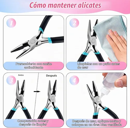Vista 6 de URSKYTOUS Juego de 3 piezas de alicates para joyería, kit de herramientas de alicates para hacer joyas incluye alicates para joyería de punta