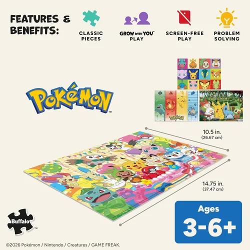 Vista 5 de Buffalo Games - Pokémon - Paquete de 4 rompecabezas de 500 piezas para niños de 3 a 6 años en adelante Fabricado en Estados Unidos, incluye