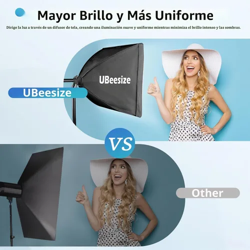 Vista 6 de UBeesize Softbox Kit de Iluminación para Fotografía, Kit de Iluminación Continua de 16" x 16" con Bombilla de Socket E27 de 40W 6500K, Iluminación