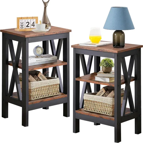 Vista 21 de VECELO Mesitas de Noche Modernas, Diseño en X, Mesa Auxiliar Lateral/Final con Estantería de Almacenamiento para Dormitorio, Sala de Estar