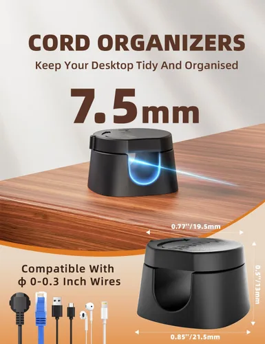 Vista 3 de Maveek - Clips de cable para escritorio, organizador de cable de carga giratorio de 360°, cierre magnético, gestión de cables de escritorio, soporte