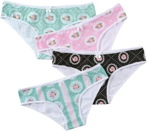 Vista 6 de Littleforbig Ropa interior de algodón suave para mujer, cómoda ropa interior hipster, paquete de 4 calzones, Shabby Chic