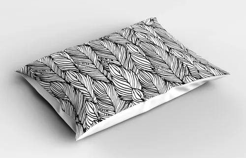 Vista 2 de Ambesonne Funda de almohada de plumas, diseño de plumas de pájaro monocromático dibujado a mano, diseño abstracto de plumas de pájaro, funda
