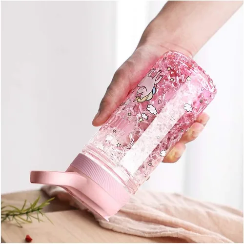 Vista 3 de Botellas de agua de unicornio para niñas, bonita taza de unicornio con popote para niños, bloqueo de seguridad, sin BPA, botella de agua rosa