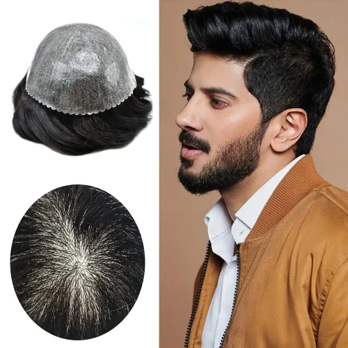 Vista 15 de Toupee para hombres pieza de pelo suave poli piel real sistema de cabello humano para hombre tupé durable PU piezas de pelo para hombres reemplazo