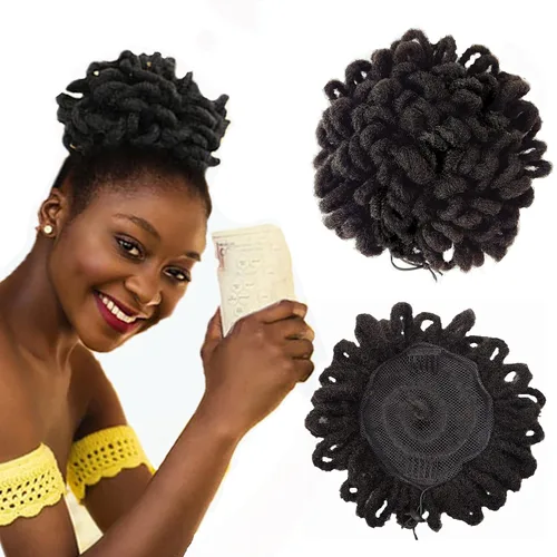 Vista 19 de Abellee 2 moños de Loc para mujeres negras, 8 pulgadas, moño de pétalos de Loc, Afro, cola de caballo alta, cordón de coleta, extensiones de cabello