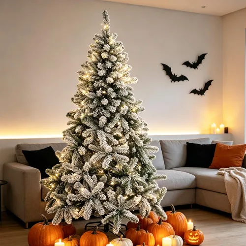 Vista 6 de Árbol de Navidad artificial flocado preiluminado de 7.5 pies