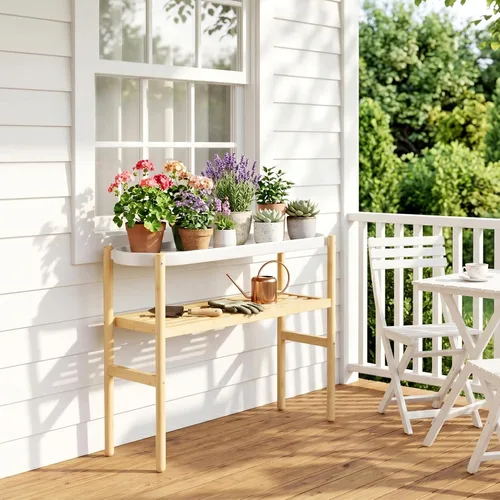 Vista 7 de APRTAT Soporte de bambú para plantas de interior, soporte de almacenamiento de plantas de 2 niveles de altura para múltiples plantas, estante