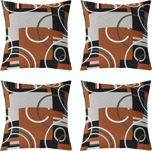 Vista 13 de Juego de 4 fundas de almohada geométricas modernas de turquesa con rayas en gris, negro y azul, cojines decorativos con espirales circulares retro