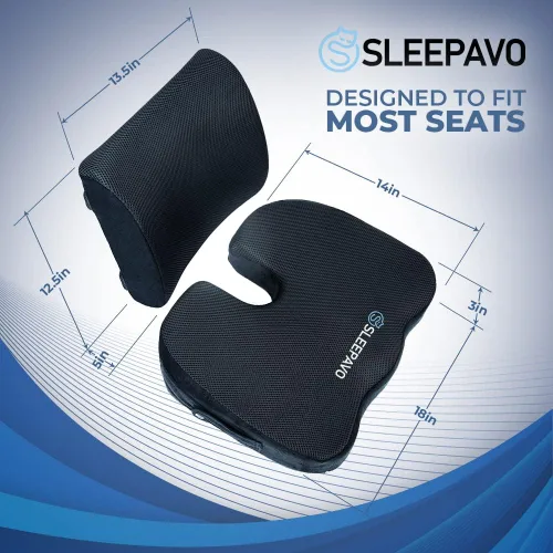 Vista 3 de Sleepavo Cojín de asiento de espuma viscoelástica para silla de oficina, almohada ortopédica de espalda y glúteos para ciática, coxis, alivio