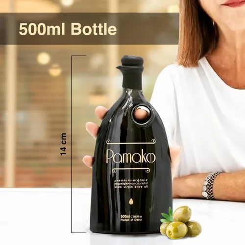 Vista 6 de Pamako Aceite de oliva orgánico de montaña monovarietal ultra premium 16.9 fl oz Cosecha 2021 Evoo orgánico prensado en frío de Grecia