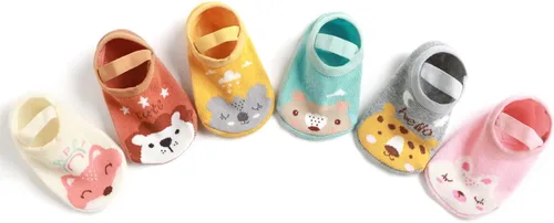 Vista 5 de Zumou Calcetines Antideslizantes con Agarre para Bebés Niñas Niños Tipo Pantufla 0-36 Meses 6 Pares