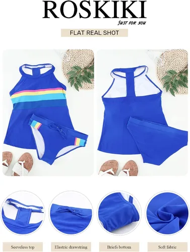 Vista 3 de ROSKIKI Traje de baño sin mangas para mujer, tankini retro para surfear