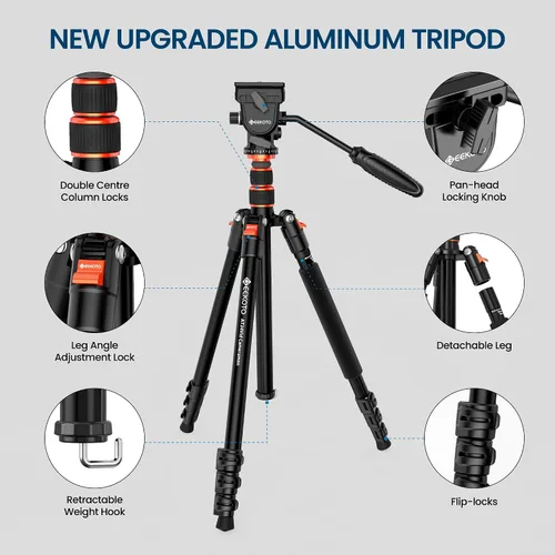 Vista 6 de GEEKOTO Trípode de video con cabezal fluido, trípode profesional para cámara réflex digital, monopie de aluminio de 77 pulgadas para videocámara