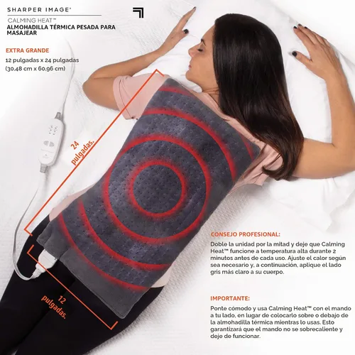 Vista 5 de Sharper Image - Almohadilla térmica con peso para masaje de calor calmante Ajustes de temperatura, función de apagado automático, regalo