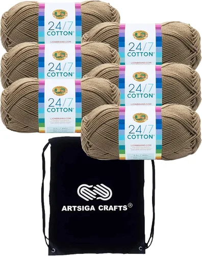 Vista 23 de Lion Brand 24/7 Algodón Blanco 761-100 (6-Carrillos - Mismo Lote de Tinta) Hila Gruesa Media #4 de Algodón para Crochet y Tejido con Bolsa