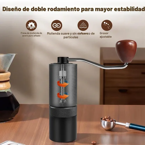 Vista 7 de Molinillo de café manual, caja de regalo, rebaba cónica desmontable de acero inoxidable, molinillo de granos de café de aluminio con 25 ajustes