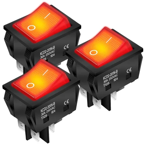Vista 7 de DaierTek Interruptor basculante de 12 V 30 A 4 pines LED rojo iluminado interruptor de palanca basculante DPST resistente 30 Amp 12 voltios