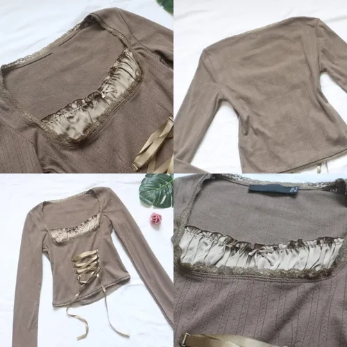Vista 4 de Fairy Grunge Clothes Y2k Tops cortos de manga larga para mujer, ropa estética de ballet sexy