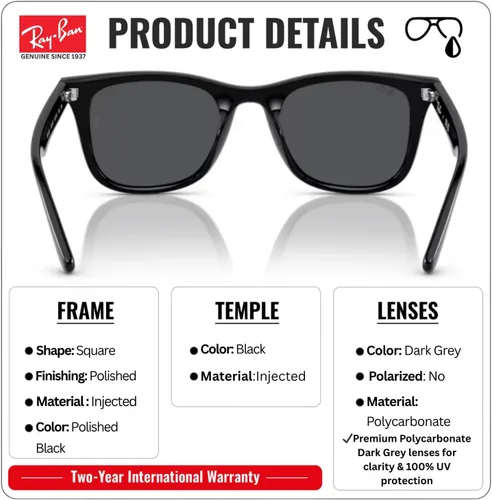 Vista 3 de Ray-Ban RB4420 Gafas de sol con forma cuadrada para hombres y mujeres con kit oficial de gafas Ray-Ban Marco negro pulido Lente gris oscuro