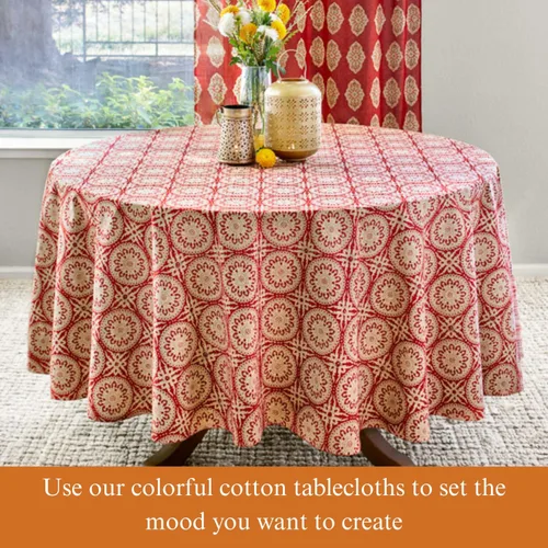 Vista 43 de Saffron Marigold Mantel redondo impreso a mano – Pink Dahlia Daydreams lujoso 100% algodón, lavable, para decoración del hogar, cocina, café o mesa