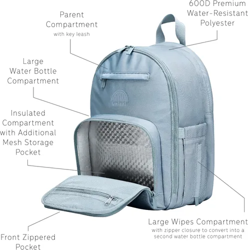 Vista 4 de uninni Mochila grande para pañales para mamás y papás–Bolsa de pañales para bebés con cambiador portátil, estuche de chupete extraíble - Negro