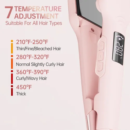 Vista 3 de Plancha de pelo de 1.7 pulgadas, plancha plana de calentamiento rápido con 7 ajustes de temperatura ajustables y ajuste automático de doble voltaje