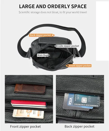 Vista 4 de Small Leather Crossbody Messenger Shoulder Bag for Men Women Work Business Adjustable Strap