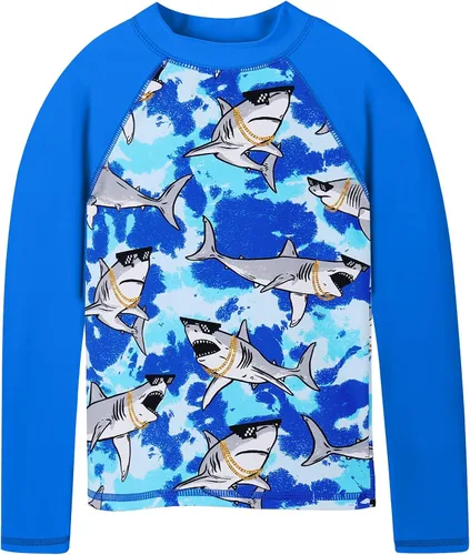 Vista 7 de TFJH E Traje de baño de manga larga para niñas y niños con protección UPF 50+ Un 2shark Royalblue Long
