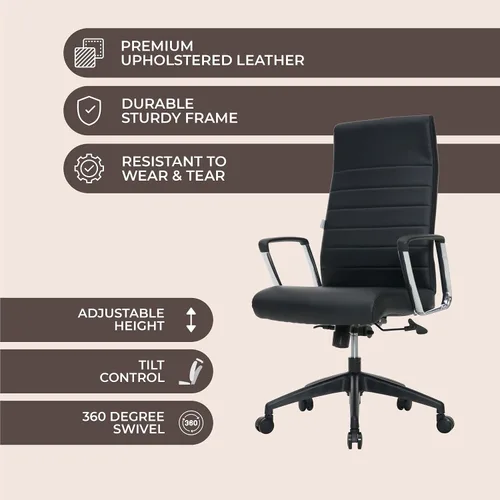 Vista 4 de LeisureMod Hilton Leather Executive Office Chair, Adjustable Height Negro