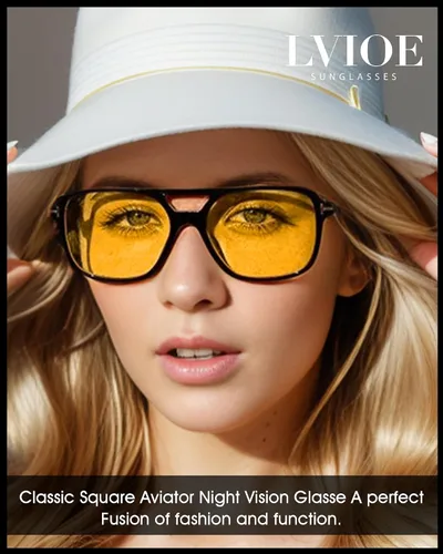 Vista 2 de LVIOE Lentes polarizados de visión nocturna para hombres y mujeres, cuadrados, estilo aviador, conducción nocturna, retro, vintage, 70s, lente