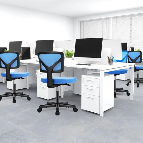 Vista 2 de DUMOS Sillas de oficina pequeñas con ruedas, ergonómicas ajustables para escritorio en casa, silla giratoria con ruedas, sin brazos, cómoda malla
