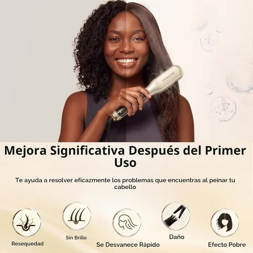 Vista 4 de HITTIONA Cepillo alisador de pelo de vapor para mujeres, vapor para domar Oro champán