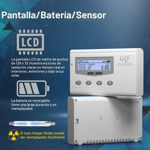 Vista 4 de GQ GMC-300S Contador Geiger Digital, Detector de Radiación Nuclear, Monitor, Medidor, Dosímetro de Radiación